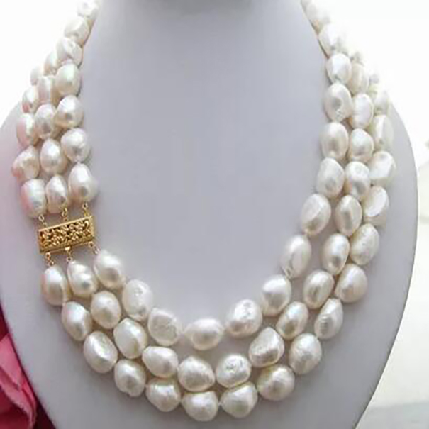 

Stunning Jewellery9-11MM White Baroque rregular shaped Necklace 17-19"