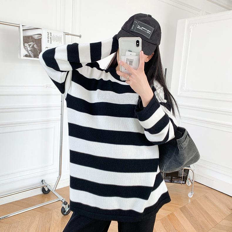 

Women' Sweaters Women Sweater Knitted Pullover Letter Embroidery Black And White Stripes Autumn Winter Men