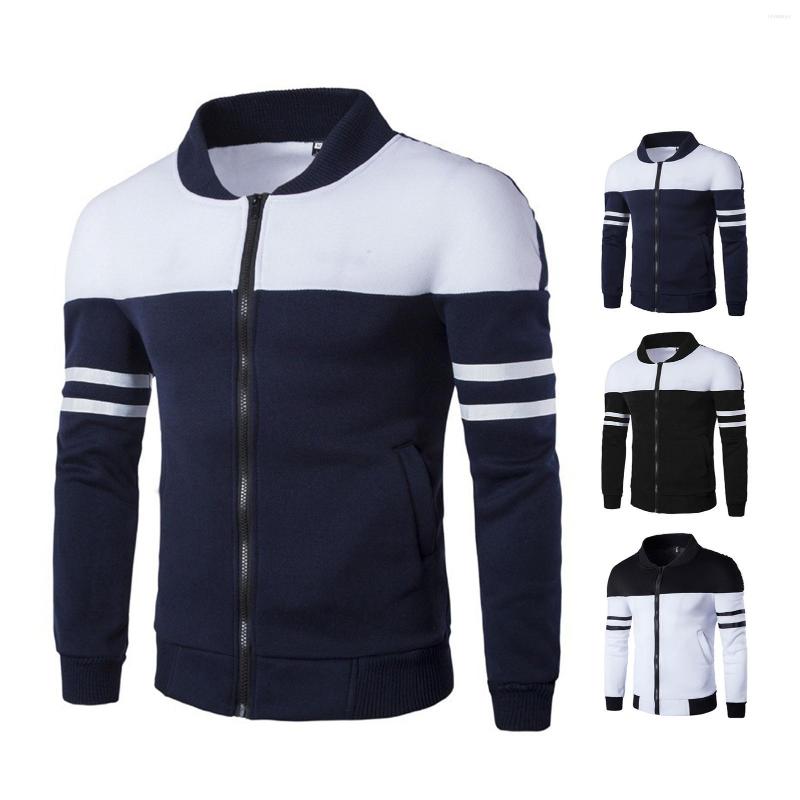 

Men's Jackets Men's Bomber Jacket Coat Autumn Winter Stripe Long Sleeve Zip Pockets Color Block Varsity Patchwork Coats Outwear, Black