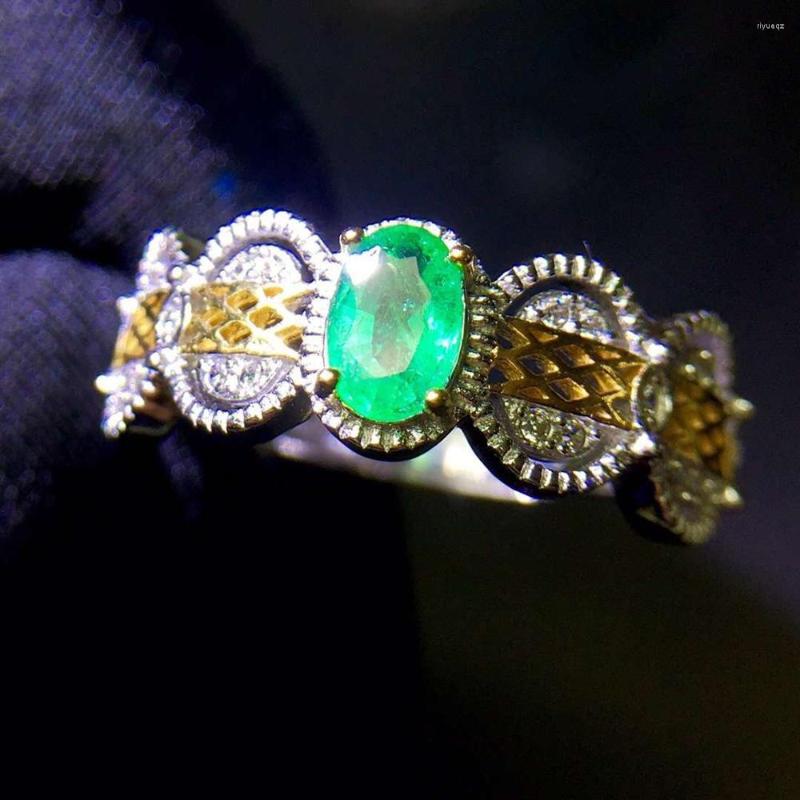 

Cluster Rings Natural Real Emerald Ring 925 Sterling Silver Gemstone Fine Handwork Jewelry