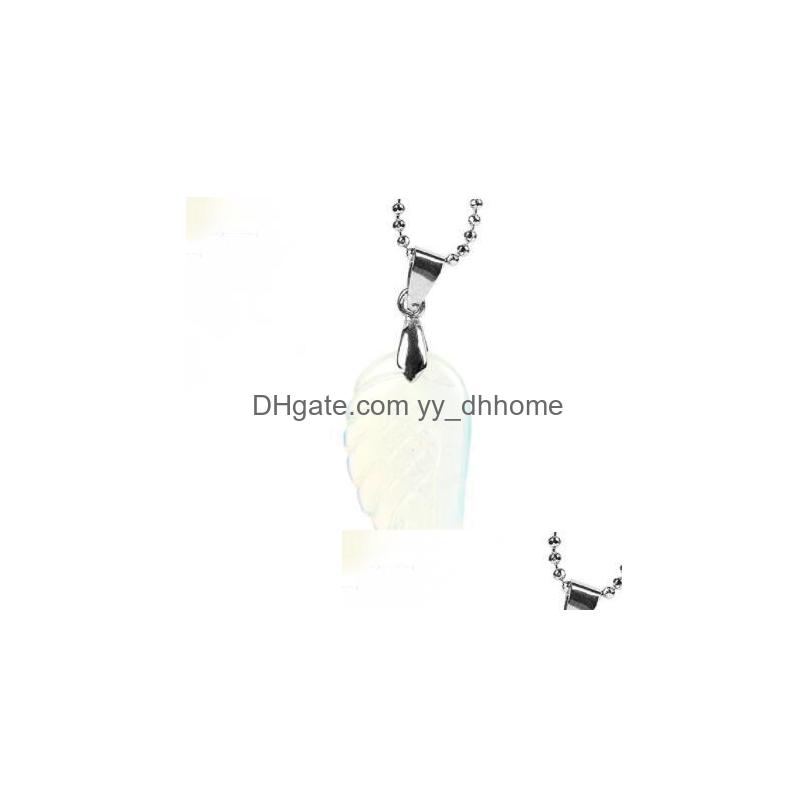 

Pendant Necklaces Natural Gem Stone Angel Wing Necklaces Pendants Purple Pink Rock Crystal Lapis Lazi Opal Green Aventurine Jewelry Dhmls