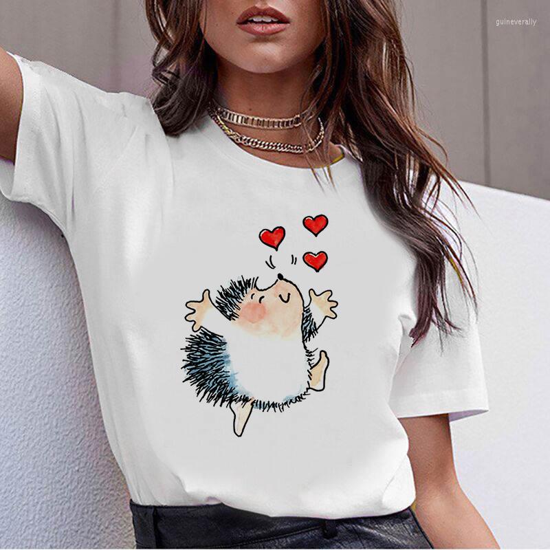 

Women's T Shirts 2022 Women Happy Hedgehog Graphic Harajuku Tshirt Short Sleeve Shirt Cute Funny Girls Tee Tops, Style 2