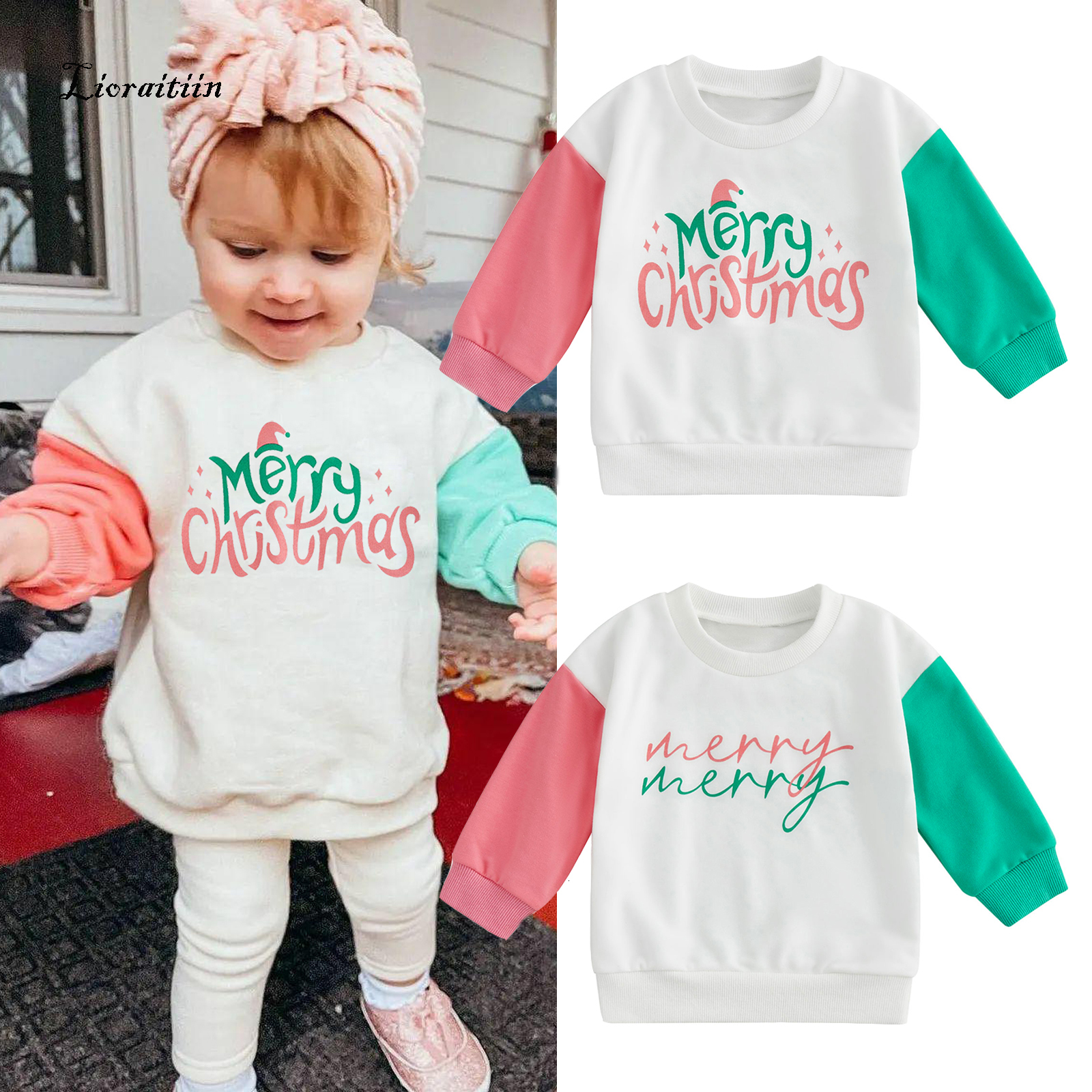 

Pullover -08-04 Lioraitiin 0-4Years Toddler Kids Girls Christmas Sweatshirt Long Sleeve Crew Neck Hat/Letters Print Tops 221128