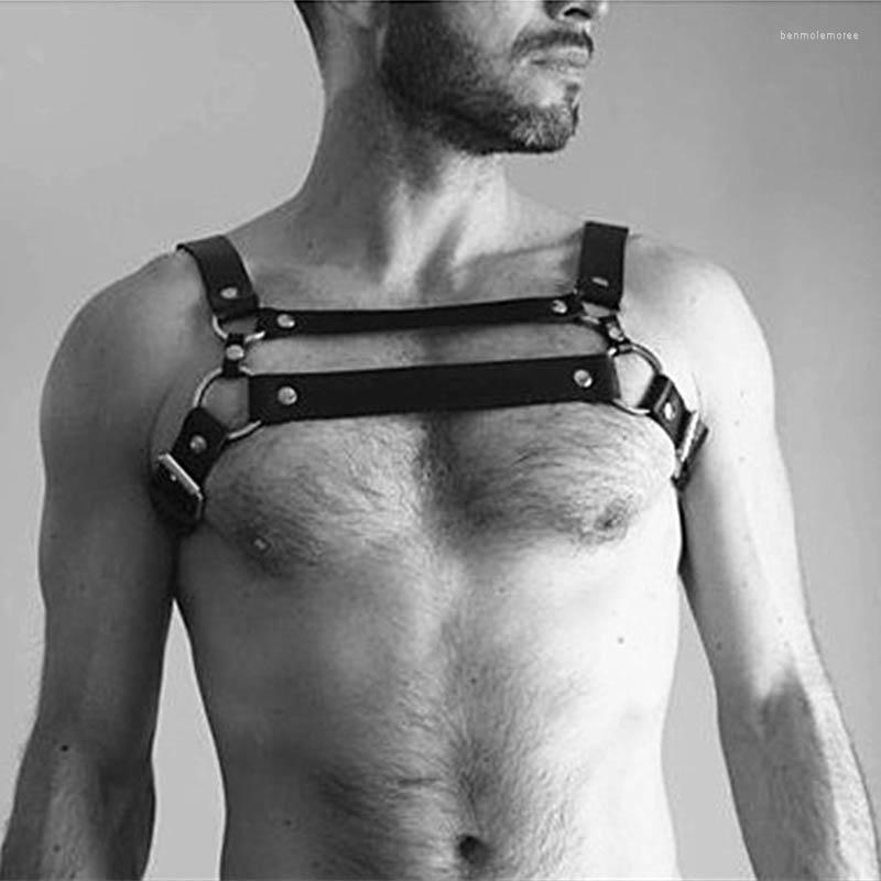 

Belts Punk Rock Chest Belt Men Adjustable Harness Suspenders PU Leather Bondage Nightclub Costume Sexy Metal O-ring Shoulder Cage, Black