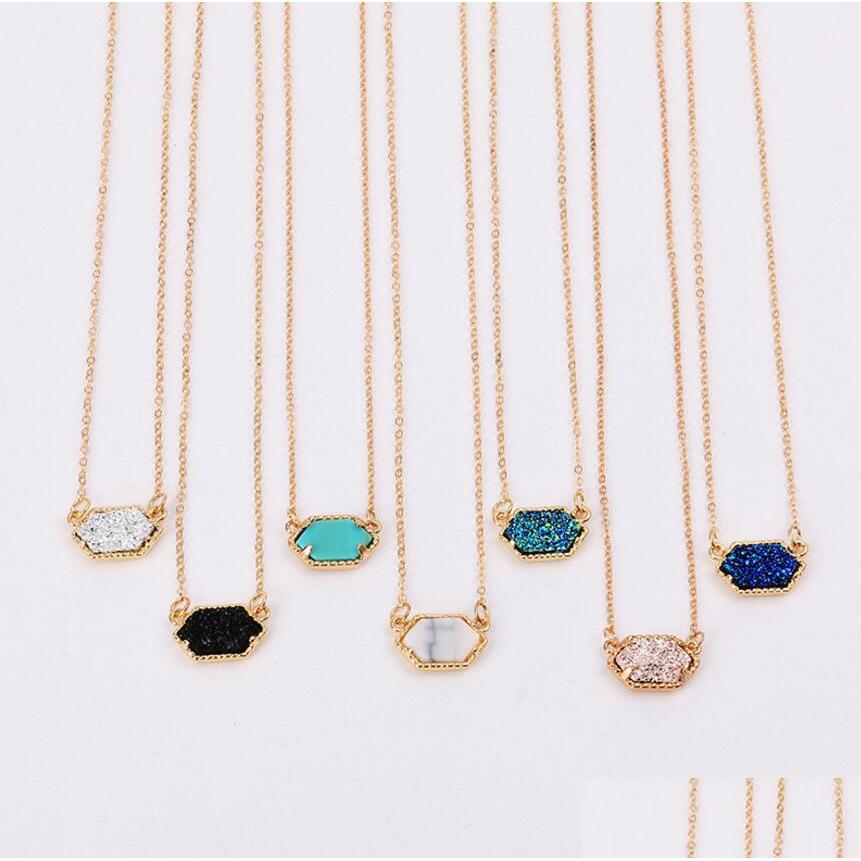 

Pendant Necklaces Wholesalefashion Druzy Drusy Pendant Necklaces Sier Gold Plated Faux Stone Turquoise For Women Lady Jewelry Drop D Dhrq5