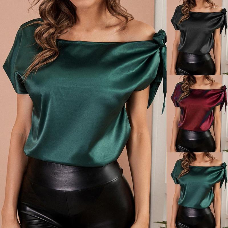 

Women' Blouses Summer Korean Fashion Silk Tops Women Blouse Pullover Pure Color Bowknot Decor Casual Top Streetwear For Office Lady Shirts, Wine red