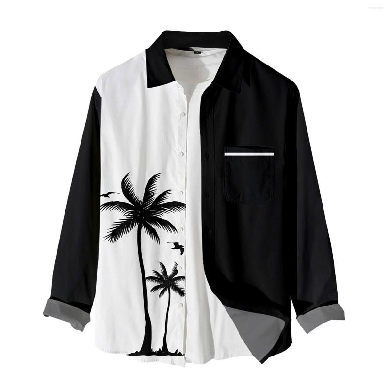 

Men' Casual Shirts Hawaiian Shirt Men Autumn 3d Coconut Tree Printed For Holiday Long Sleeve Beach Tops Tee Oversized Blouse, Black