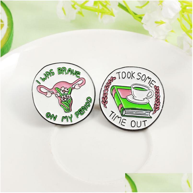

Pins Brooches Creative Round Brooches For Women Cartoon Flower Uterus Enamel Paint Lapel Pins Letter Take Some Time Out Badges Gift Dh4Yv