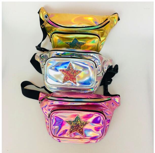 

Waist Bags 1 Piece Holographic Fanny Pack Laser Packs Heuptas Hip Bag Waistband Banana With Sequin 5 Star, Gold