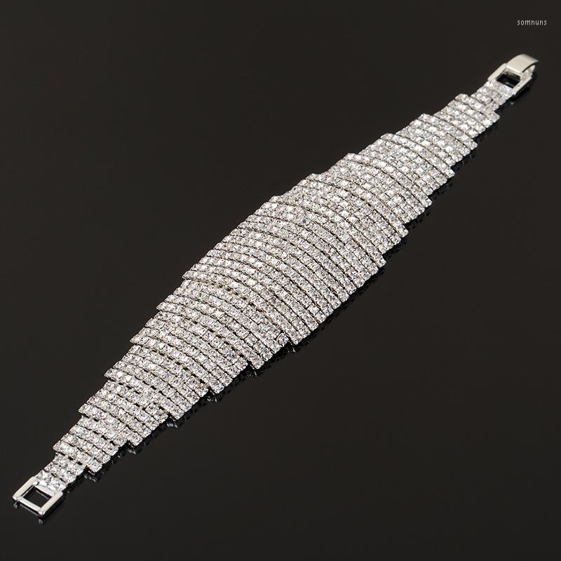 

Link Bracelets 2022 Luxury Crystal Rhinestone Elastic Bracelet & Bangle Women Wedding Bridal Jewelry Female