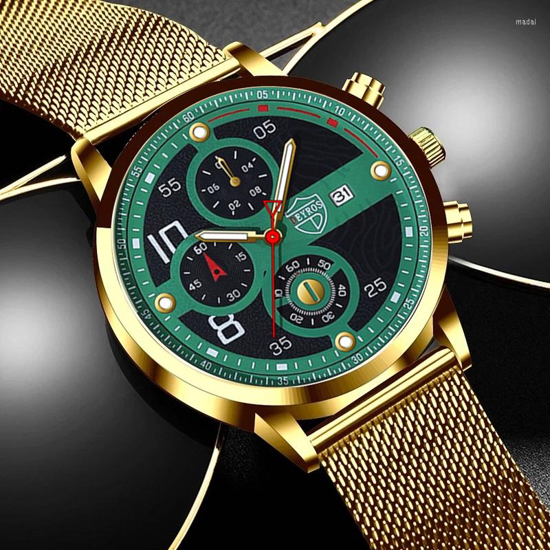 

Wristwatches Fashion Mens Sports Watches For Men Business Stainless Steel Mesh Belt Quartz Wristwatch Luxury Man Casual Luminous Clock Watch, Leather black blue