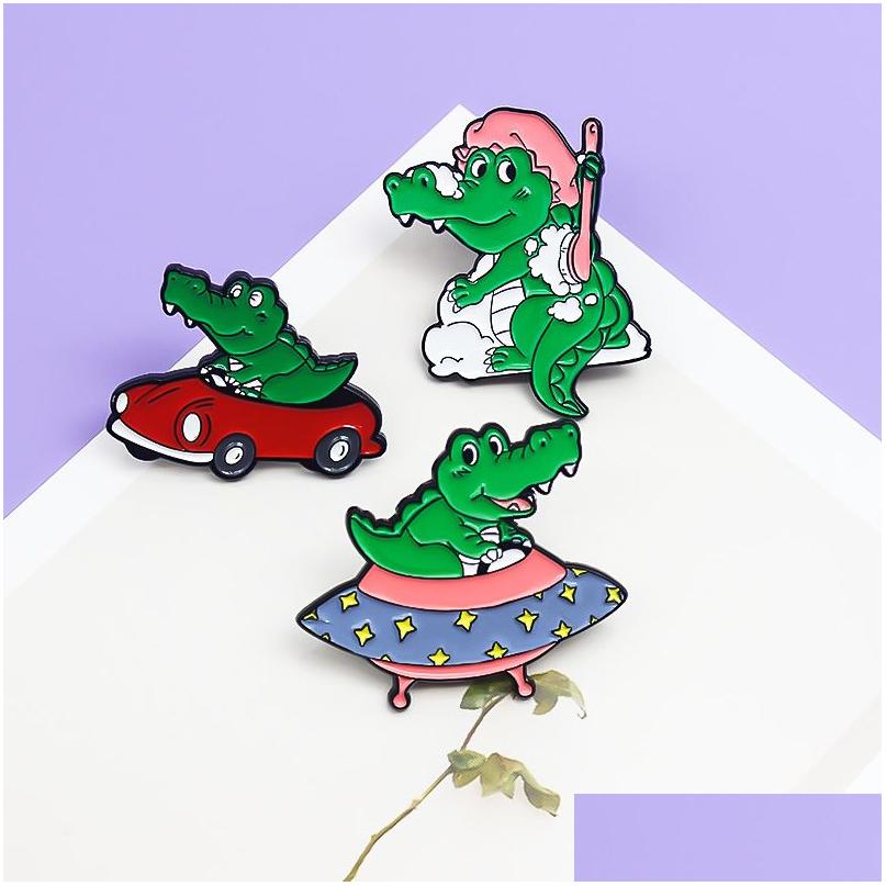 

Pins Brooches Cute Crocodile Brooches 5Pcs Set Animal Badges Drive A Car Airship Take Shower Alloy Pin Women Jewelry Gift Bag Acces Dhmct