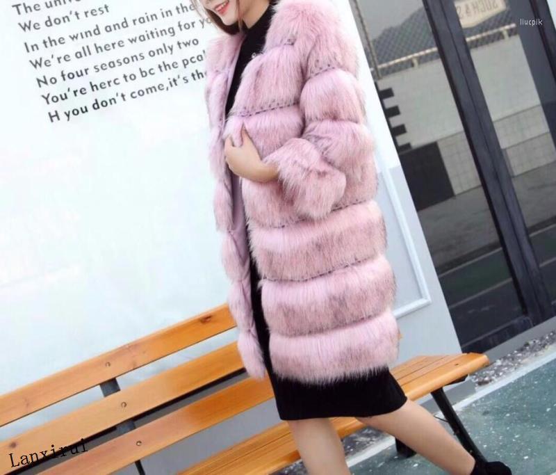

Women' Fur Jacket Women Fashion Imitation Fake Environmental Mink Autumn Winter Outerwear Elegant Lady Warm Long Coat, White