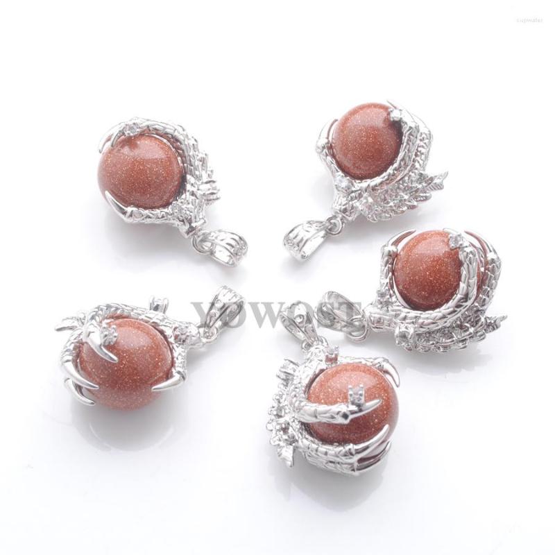 

Pendant Necklaces Wholesale 5Pcs/Lot Natural Stone Pendants Golden Sand Round Ball Bead Dragon Claw Crystal Reiki Chakra Women Gift QN3107