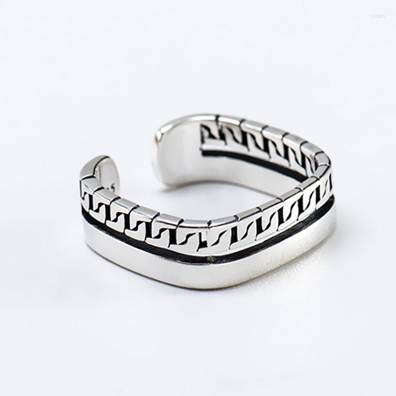 

Cluster Rings Silver Color Smooth For Women Trendy Creative Double Chain Simple Geometric Handmade Party Jewelry Gifts