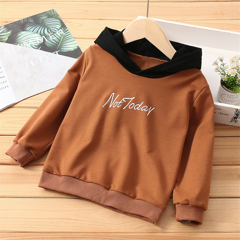 

Pullover Spring Hoodie Children's Clothing Korean Kids Sweatshirt Loose Solid Color Round Neck Long-Sleeved Hooded 221128, Brown