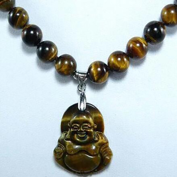 

Stunning 8mm tiger eye jade necklace Buddha/Guanyin lucky pendant