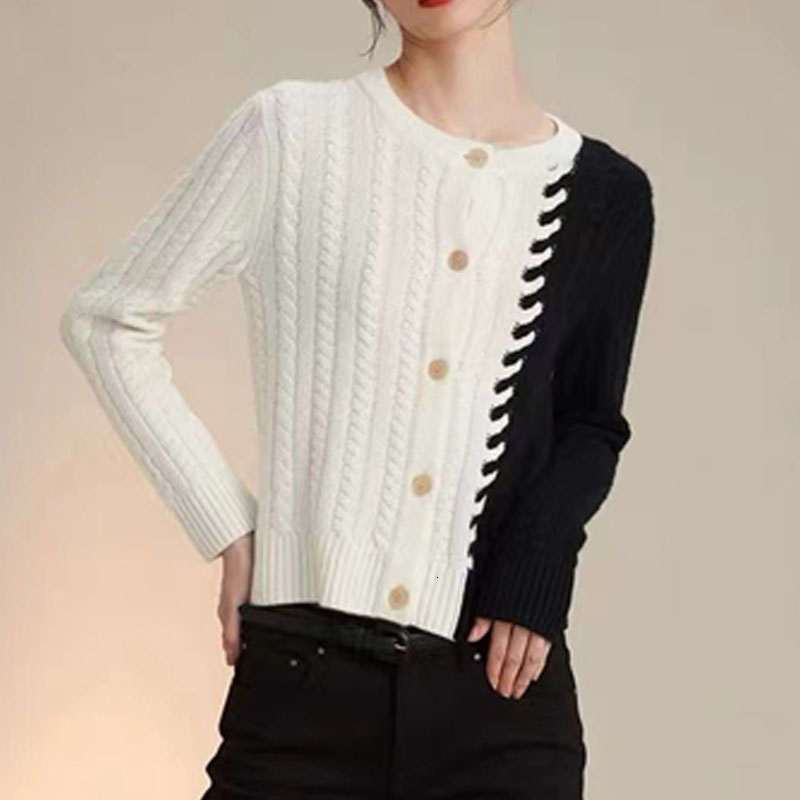 

Women  Knits Tees Limiguyue Women Knitted Sweater Autumn Winter Round Neck Classic Stripe Black White Cashmere Cardigans French Slim Vintage J765 221125, As pic