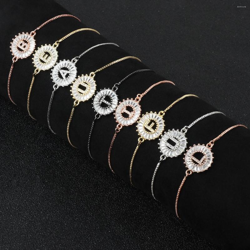 

Charm Bracelets Geometric Round Zircon 26 Initials Alphabet Bracelet For Women Family Friends Copper A-Z Letters Chains Jewelry Gifts