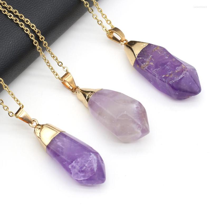 

Pendant Necklaces Wholesale5PCS Natural Stone Amethyst Rough Gilded Head Necklace For Women Jewelry MakingDIY Fashion Charm Gift