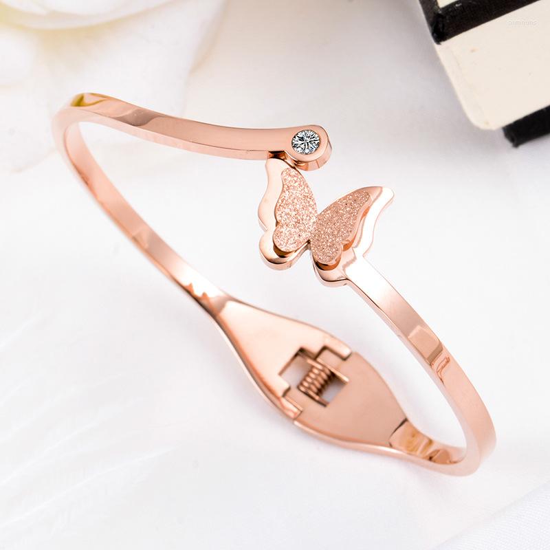 

Charm Bracelets Sweet Titanium Stainless Steel Not Fade Double Butterfly Bangles For Women Cubic Zircon Jewelry