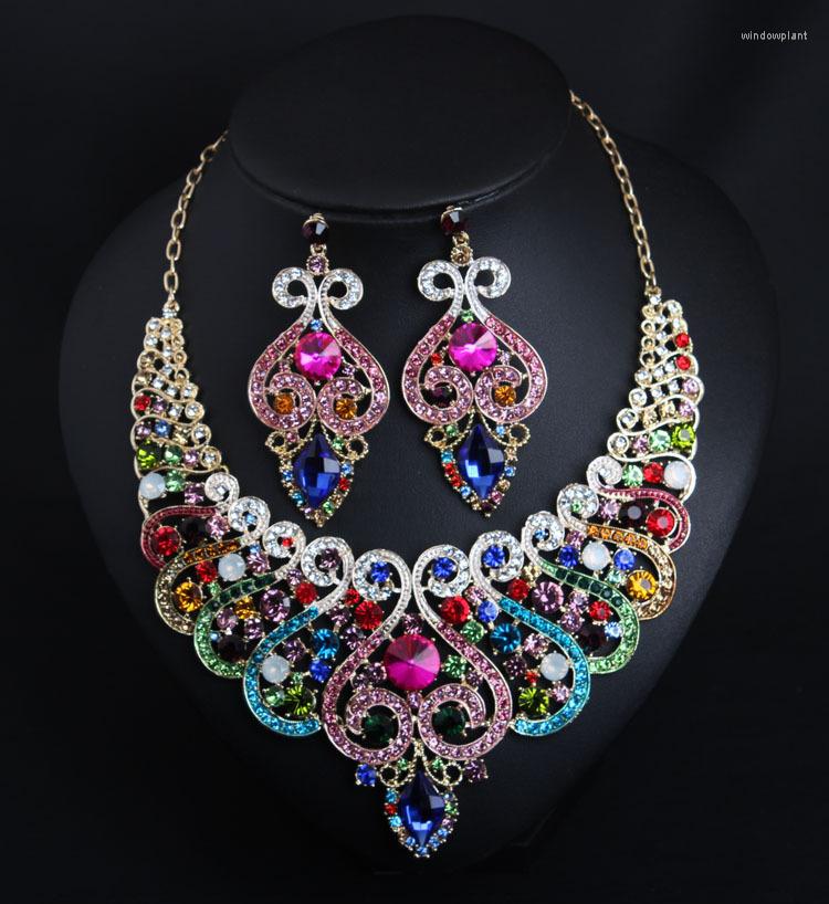 

Necklace Earrings Set XL15257 High Quality Fashion Luxury Multi Rhinestones Women Wedding Jewelry, Picture shown