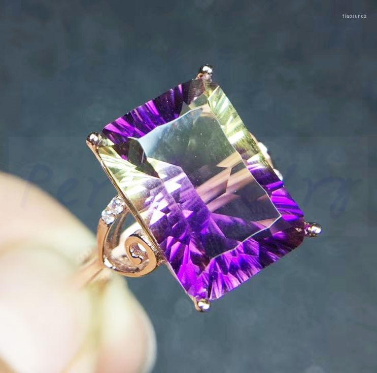 

Cluster Rings Ametrine Ring 925 Sterling Silver Fine Jewelry 10 14mm 7.5CT Big Gemstone Handworked Women #JC18073113