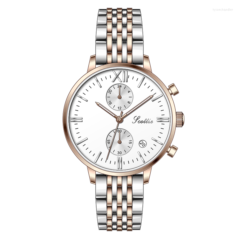 

Wristwatches High Quality Japan Quartz Movement Metal Surface Rose Gold-tone Hands Waterproof Ladies Watch Drop, Silver-gold brown