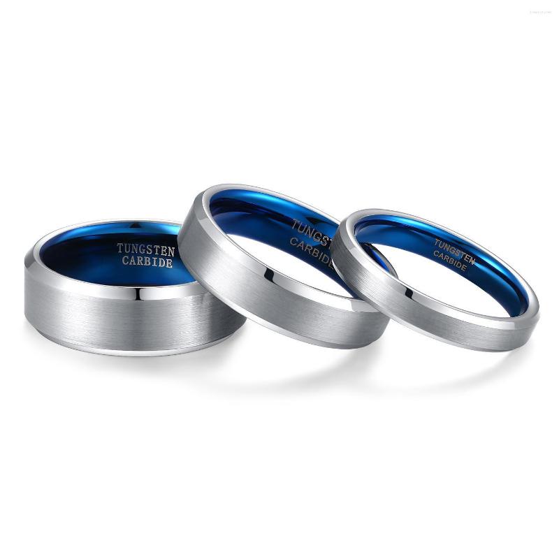 

Wedding Rings 4mm 6mm 8mm Simple Plane Inverted Drawing Inner Ring Blue Couple Tungsten Steel Good Quality