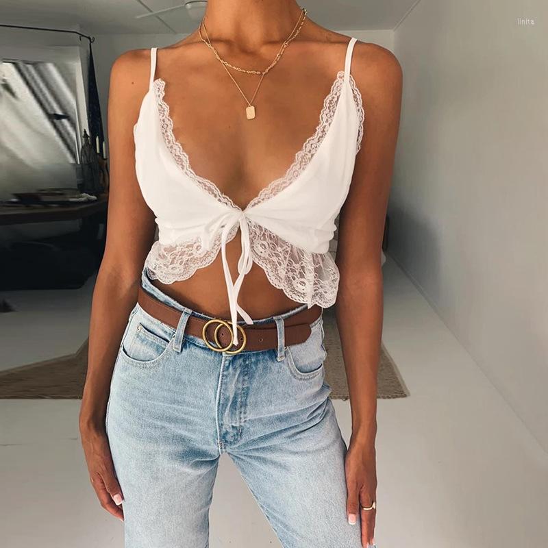 

Women' Tanks 2022 Style Summer Women Ladies Sexy Vest Girls Solid Lace Splicing V-neck Top Streetwear  M L, White