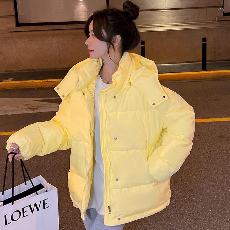 

Women's Down Women Yellow Short Parka Jacket Baggy Winter Waterproof Thicken Duck Feather Female Puffer Coat Hooded Outwear, Black