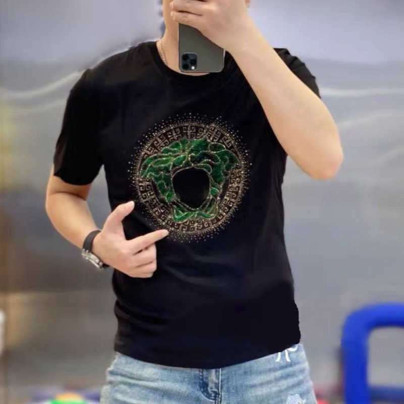 

Hip Hop short sleeve t shirt mens sweatshirt Hot Drill medusa pullover tee Vers designer tshirt men women oversize velvet T-shirt, Medusa-1