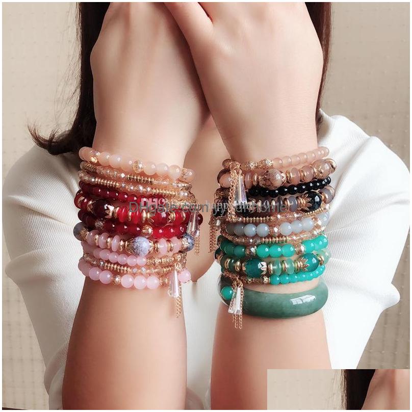 

Charm Bracelets Women High End Jewelry Boho Middle East Marine Style Original Design Mtilayer Ring Beaded Bracelets Crystal Bracelet Dhgmx