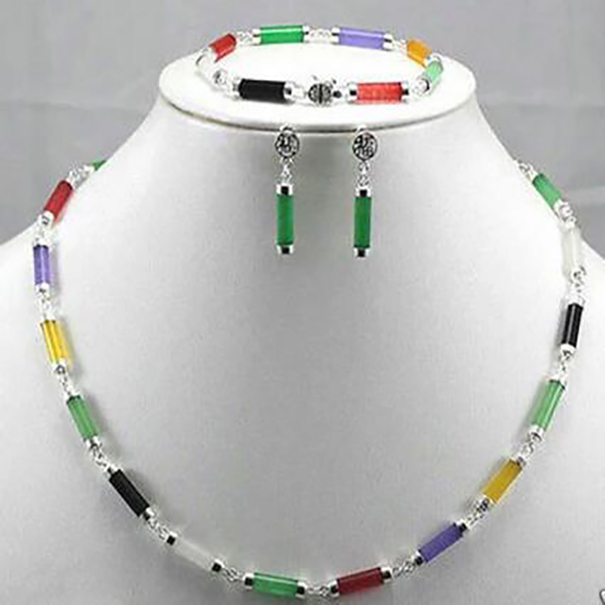 

Fashion multicolor cylindrical Natural stone Necklace set