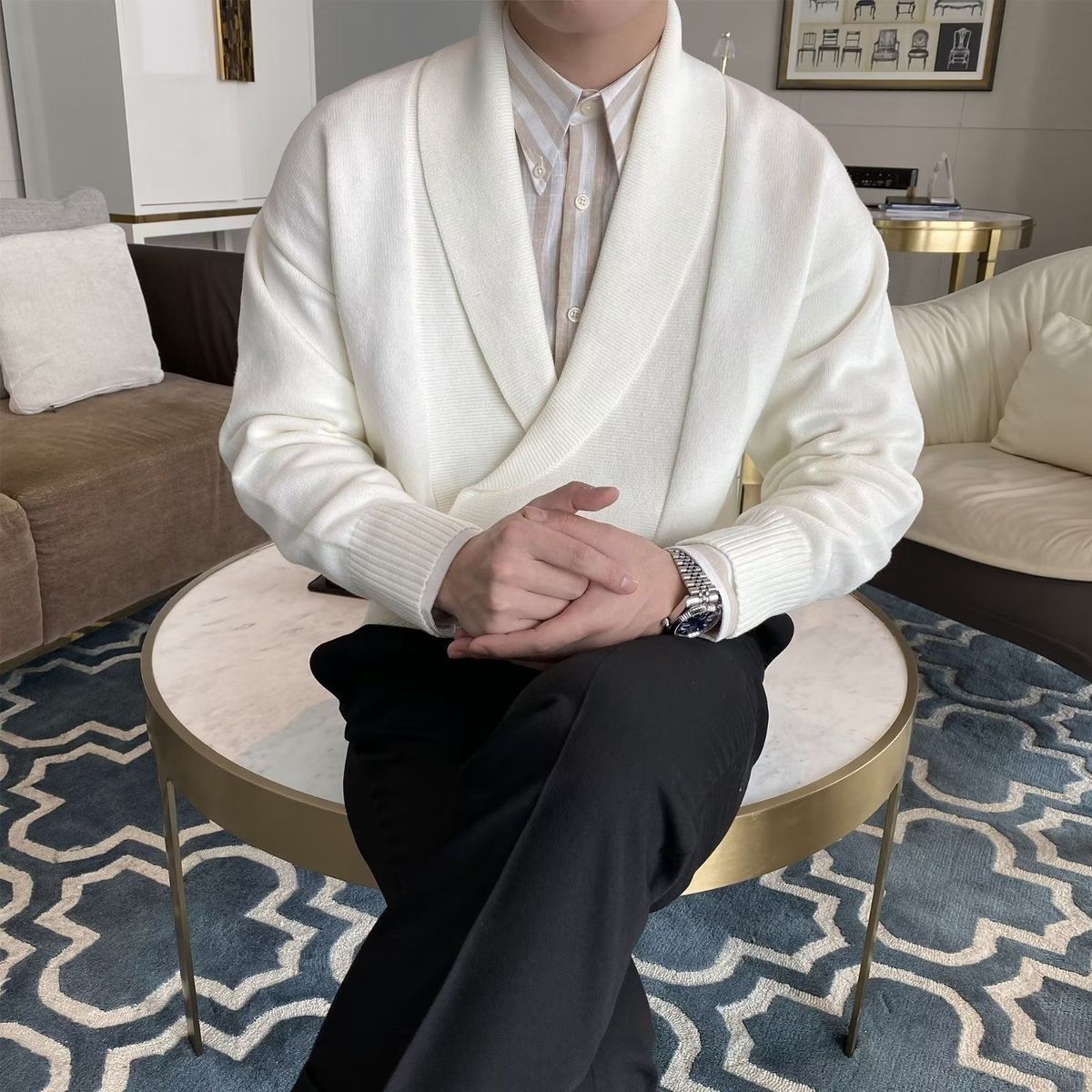 

Men's Sweaters Autumn and Winter Light Luxury Fashion Youth Fashion Knitted Cardigan Men Loose Sweater Jacket Boutique Clothing 221128, Black