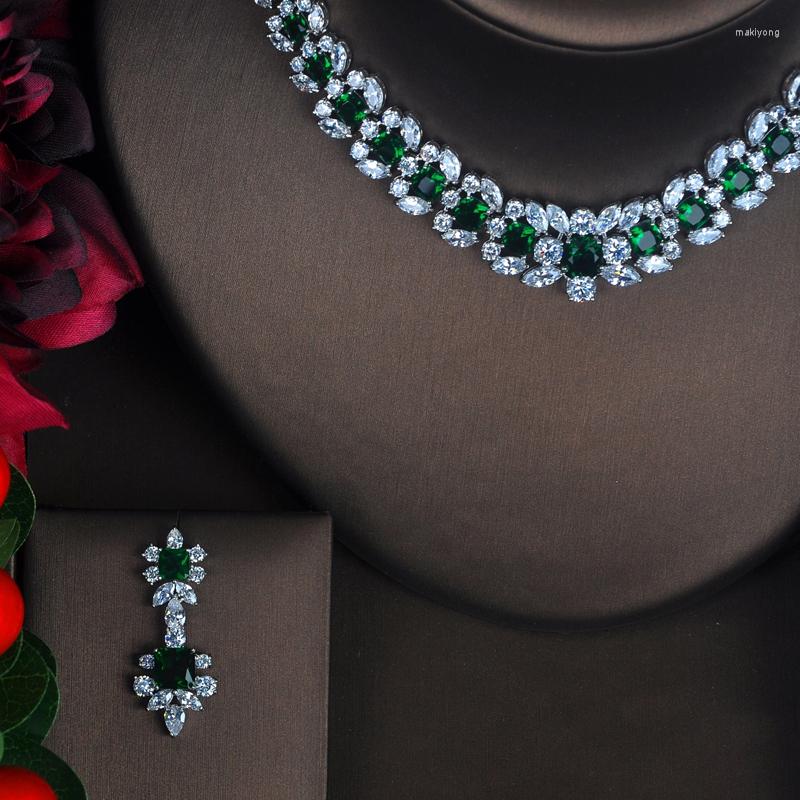 

Necklace Earrings Set Fashion Brand Beautiful Green Flower Shape Full Cubic Zirconia Dubai Women Wedding Bride Dress Accessories N-386, Picture shown