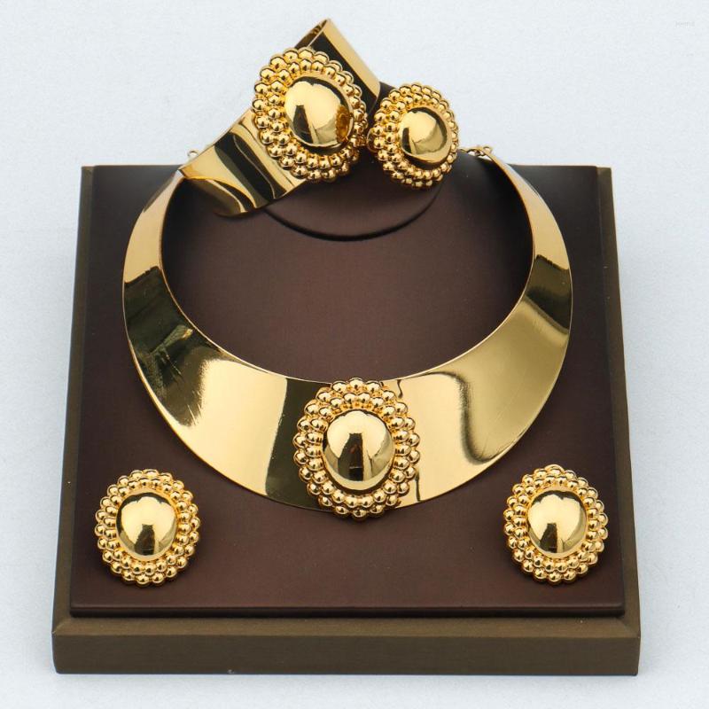 

Necklace Earrings Set Nigerian Jewellery For Women Gold Color Big Beads Accessories Dubai Wedding Anniversary Jewelry Gifts, Picture shown