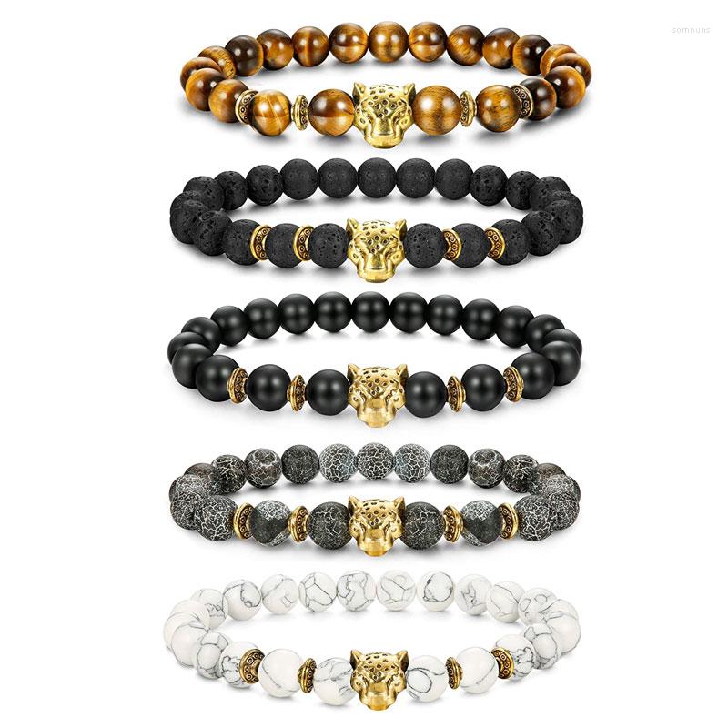 

Strand Black Rock Stone Charm Bracelet For Men Vintage Buddha Beads Handmade Leopard & Bangles Pulseira Masculina