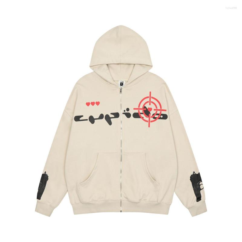 

Men' Hoodies Autumn High Street Letter Print Retro Long Sleeve Oversized Casual Cardigan Zipper Hooded For Men Women Sweatshirt Khaki