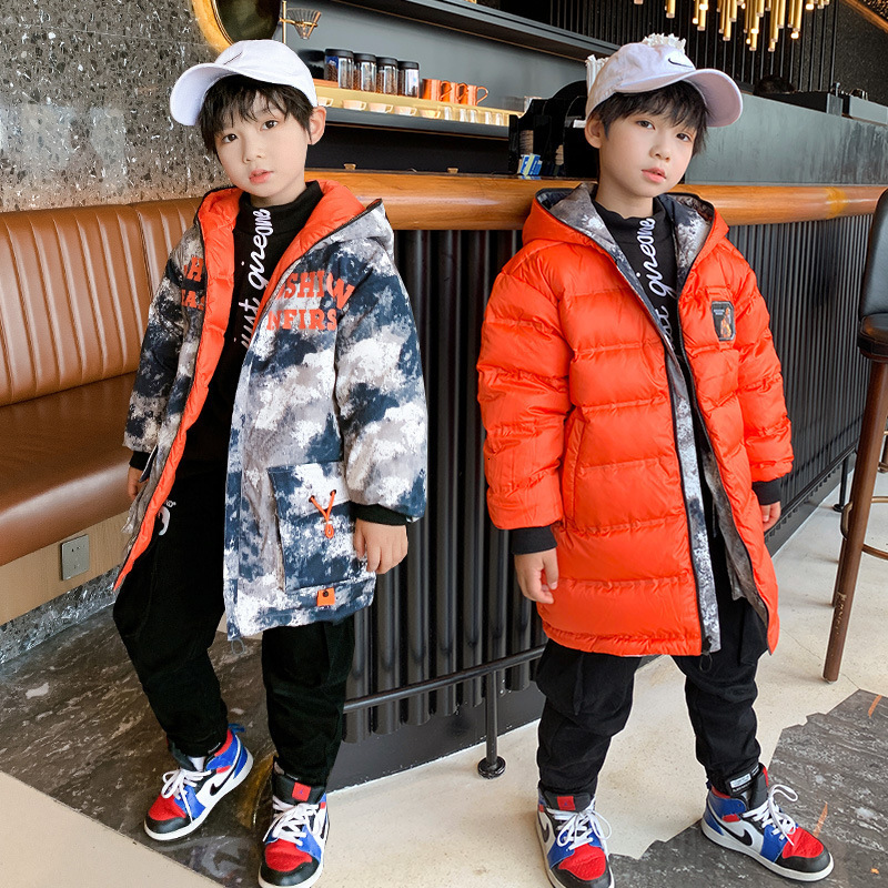 

Down Coat Winter Children Fashion Doublesided Hooded Cotton Jacket Kids Boys Camouflage Heavy Teen Long Outerwear Snowsuit 221125, 1pcs
