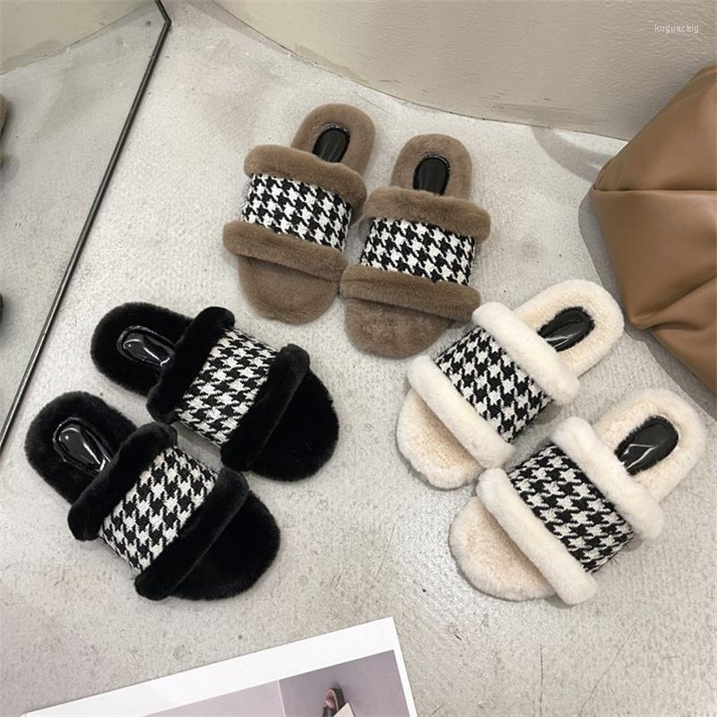

Slippers Wool 2022 Women's Shoes Autumn Flat Bottom For External Wear, Black