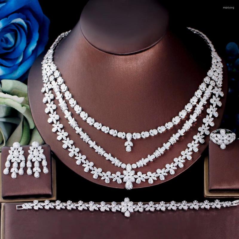 

Necklace Earrings Set ThreeGraces 4pcs Luxurious Shiny Cubic Zirconia Nigerian Dubai Bridal Wedding Banquet Jewelry For Women Accessories, Picture shown