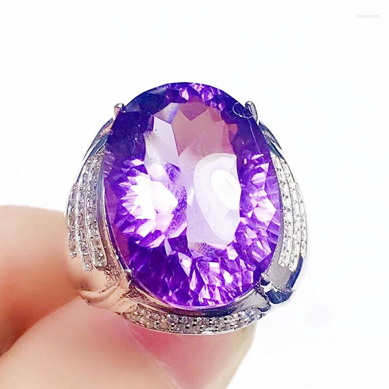 

Cluster Rings Men Ring Natural Real Amethyst Luxury 925 Sterling Silver 13 18mm 15ct Big Gemstone Fine Jewelry X219221