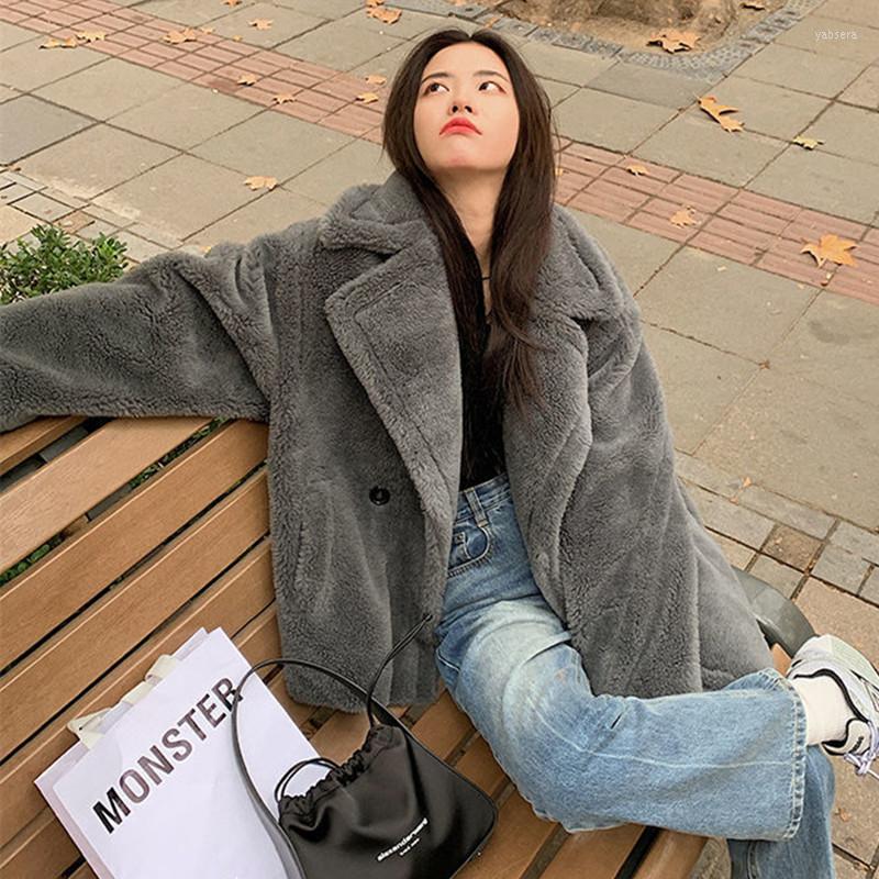 

Women' Fur M GIRLS Women Winter Warm Faux Teddy Bear Coat Thick Long Turn Down Collar Casaco Feminino, White
