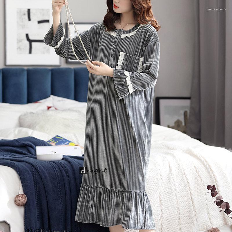 

Women's Sleepwear Oversized 4XL Women Velvet Nightgown Fleece Long Sleeve Winter Thicken Sleepdress Nightdress Casual Home Clothes, Blue
