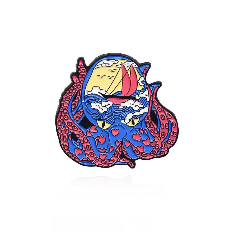 

Pins Brooches Red Sailboat Octopus Brooches For Children Cartoon Metal Ocean Animal Badges Jewelry Gift Bag Accessories Collar Pin Dhhq6