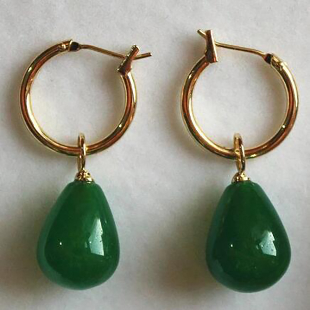 

new wholesale Jewelry golden drop 12x16mm green Jades bread Earings