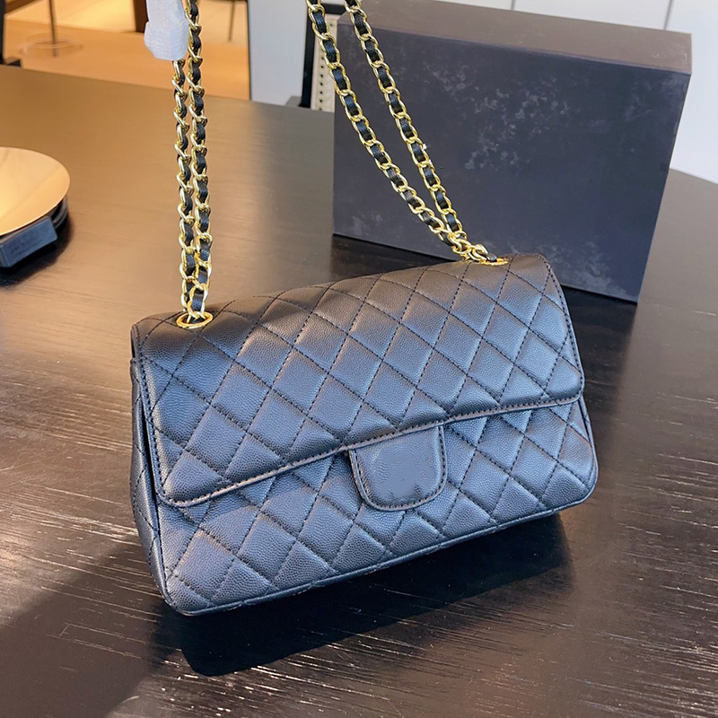 

CC Bags Luxury Brand Shoulder Bags Womens Caviar Leather Cowhide Classic C Shouldr Bag Doule Flap Calfskin Black White Purse Gold Metal Mate, Box