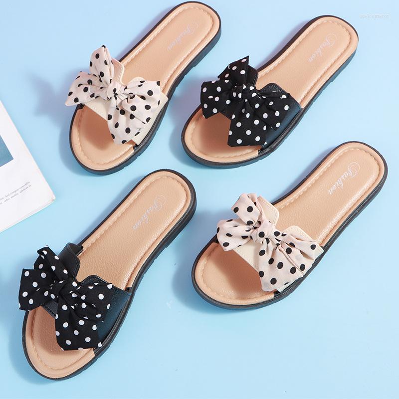 

Slippers Women Summer Casual Slides Comfortable Bow Polka Dots Bowknot Flip Flops PVC Platform Sandals Ladies Indoor Shoes, Beige