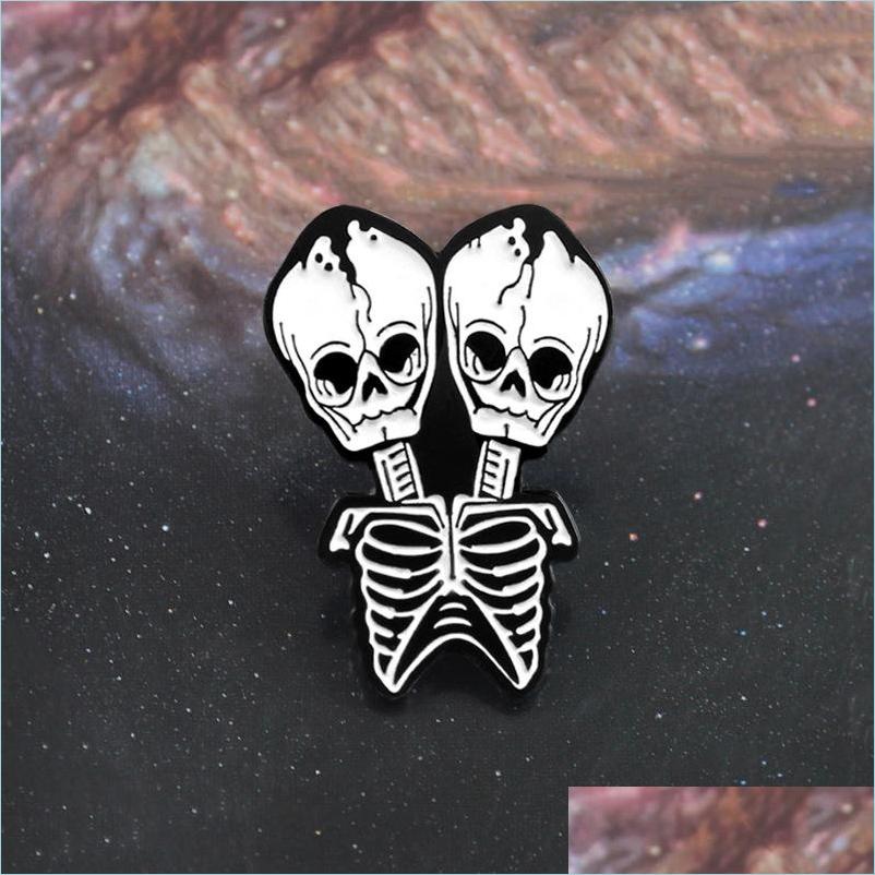 

Pins Brooches Double Headed Skeleton Pins Black White Gothic Art Accessory Brooches 614 H1 Drop Delivery Jewelry Dh8Go